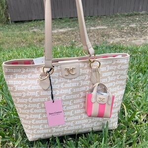 Juicy Couture Cream and Pink Logo Tote